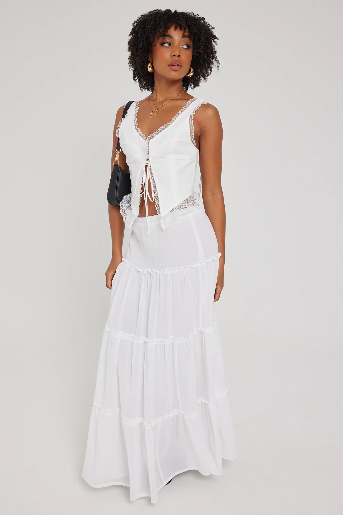 Luck & Trouble Summer Tiered Maxi Skirt White - Image 3