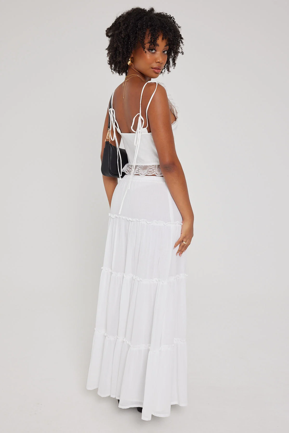 Luck & Trouble Summer Tiered Maxi Skirt White - Image 4