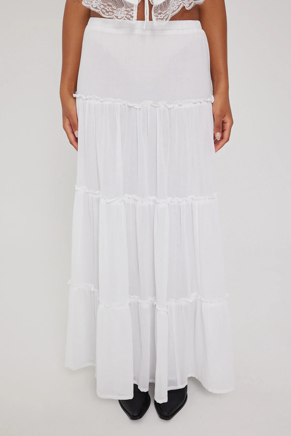 Luck & Trouble Summer Tiered Maxi Skirt White - Image 7