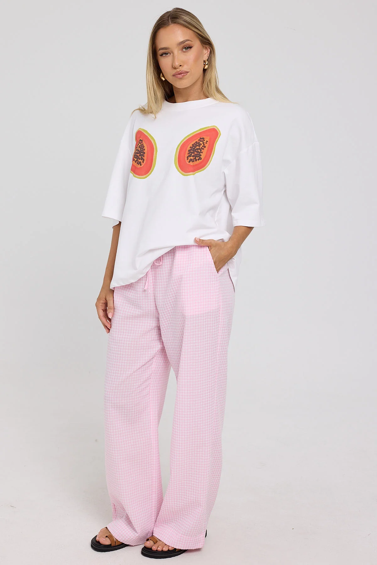 Luck & Trouble Sunny Side Elasticated Gingham Pants Pink Gingham - Image 2