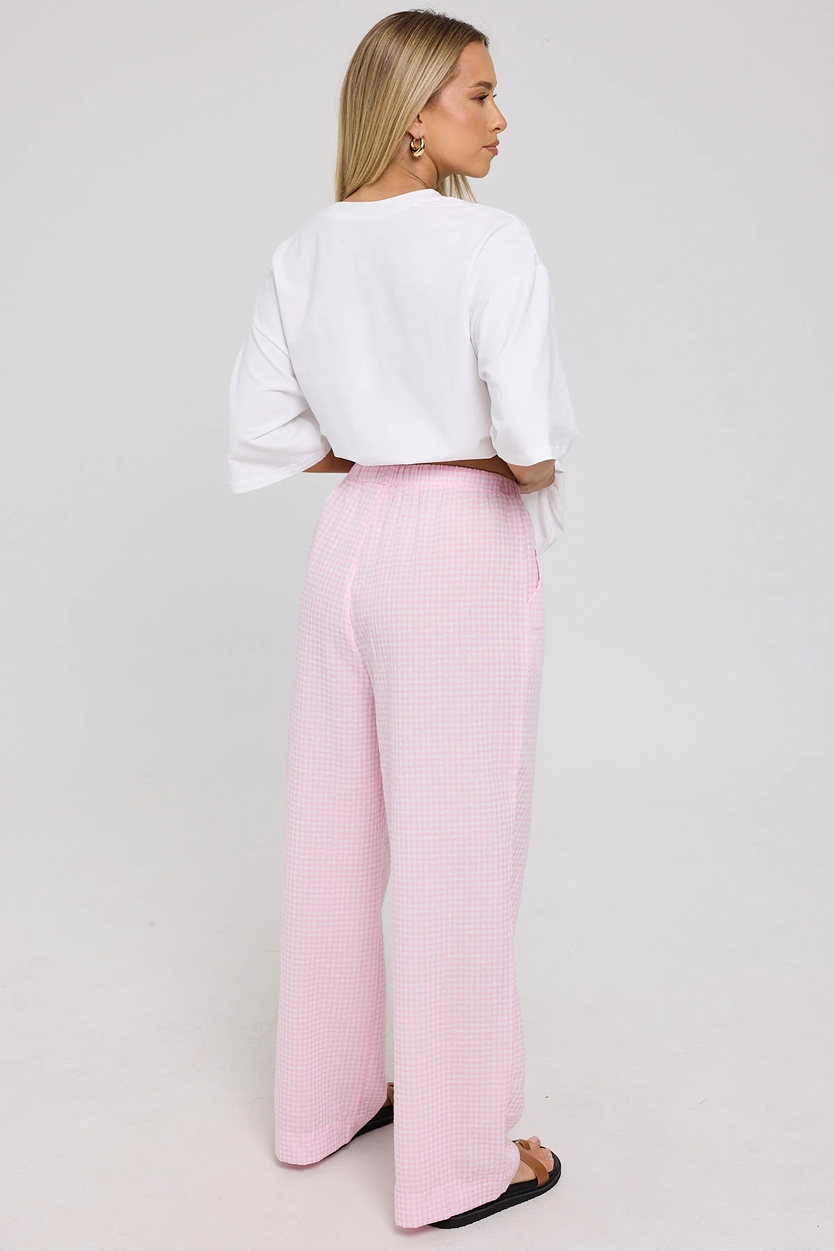 Luck & Trouble Sunny Side Elasticated Gingham Pants Pink Gingham - Image 3