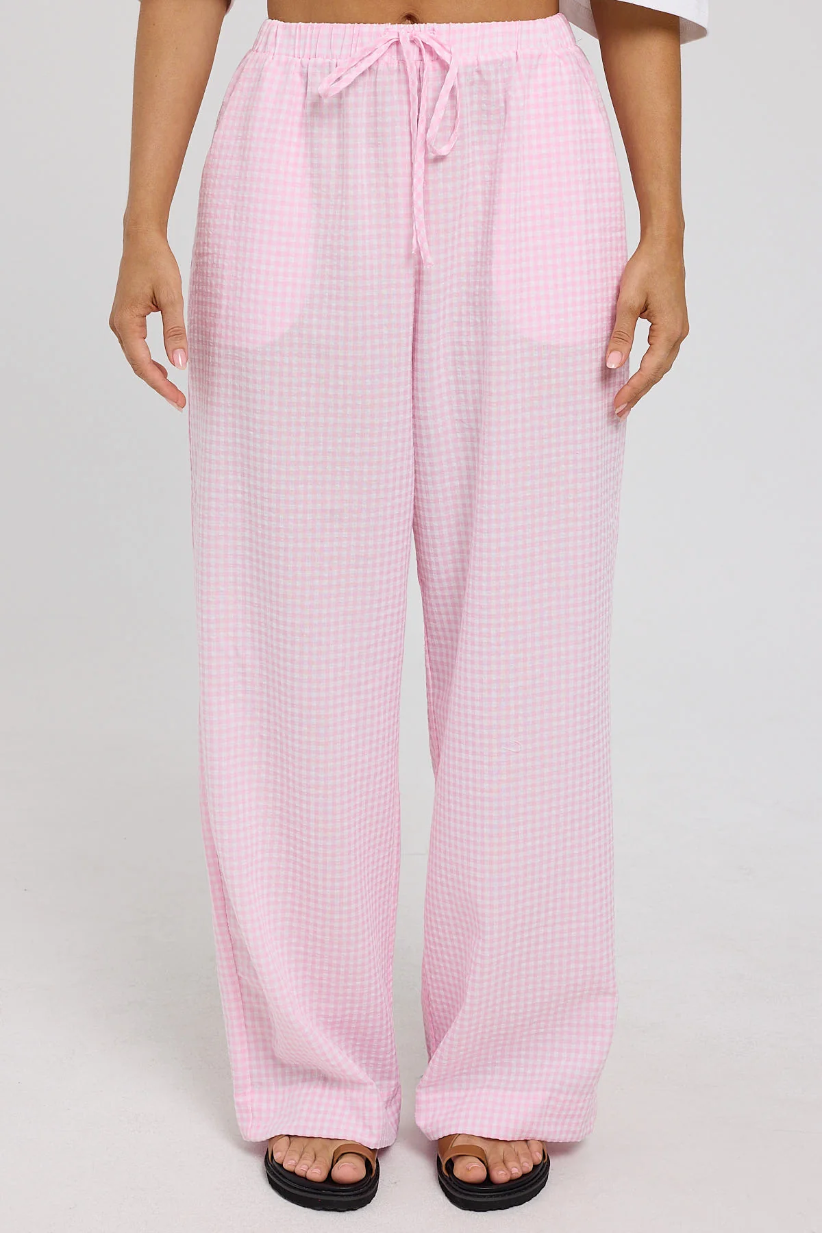 Luck & Trouble Sunny Side Elasticated Gingham Pants Pink Gingham - Image 6