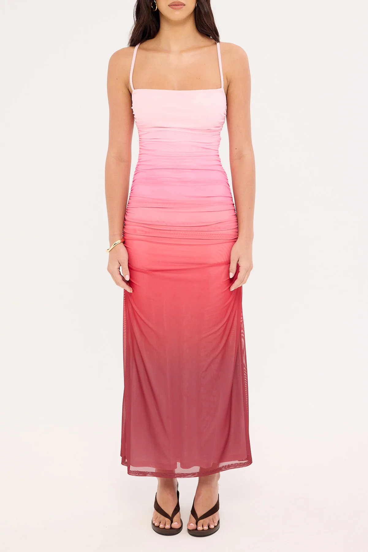 Luck & Trouble Sunset Ombre Recycled Midi Dress Pink Print - Image 6