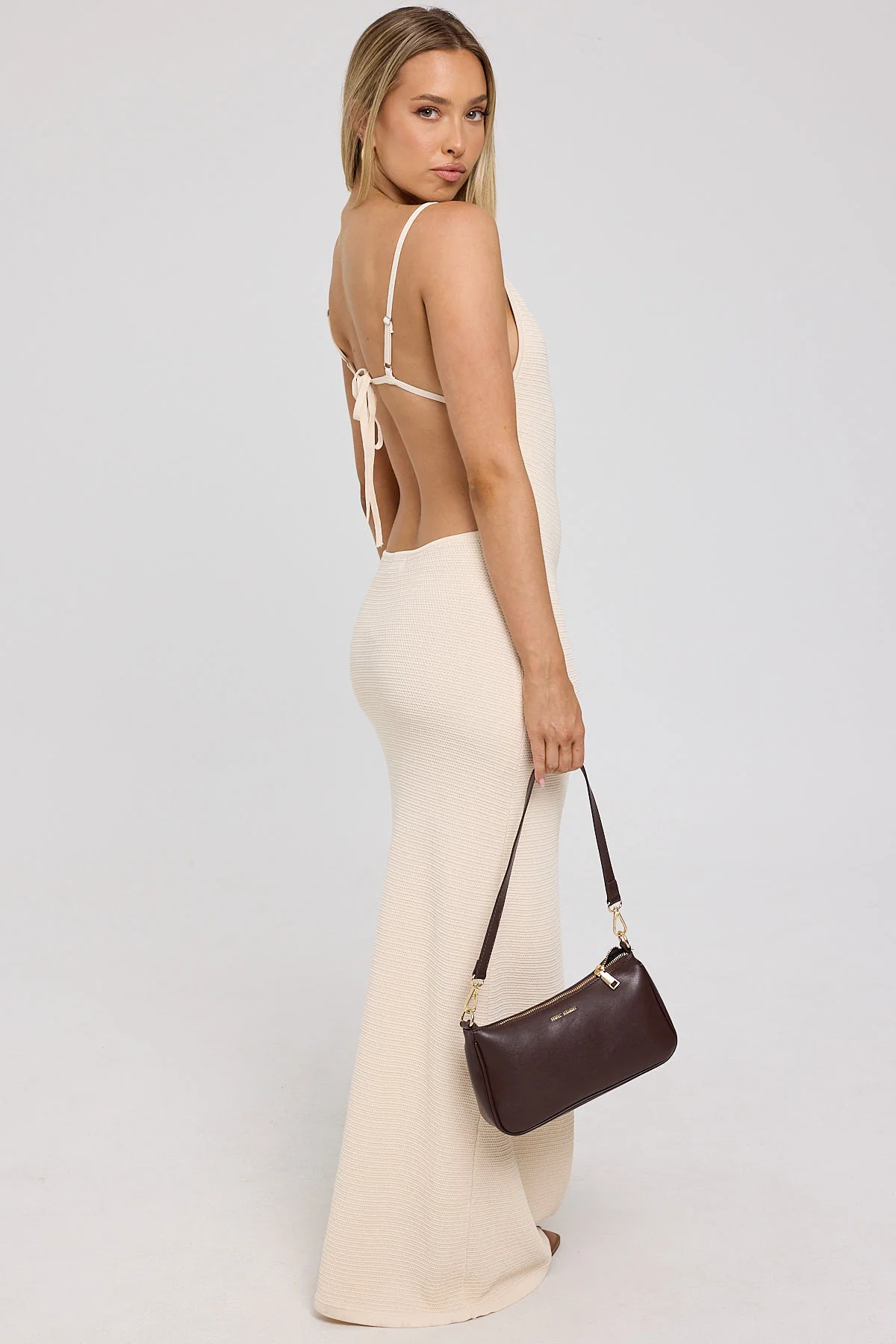 Luck & Trouble Sunset Soiree Knit Midi Dress Nude - Image 3