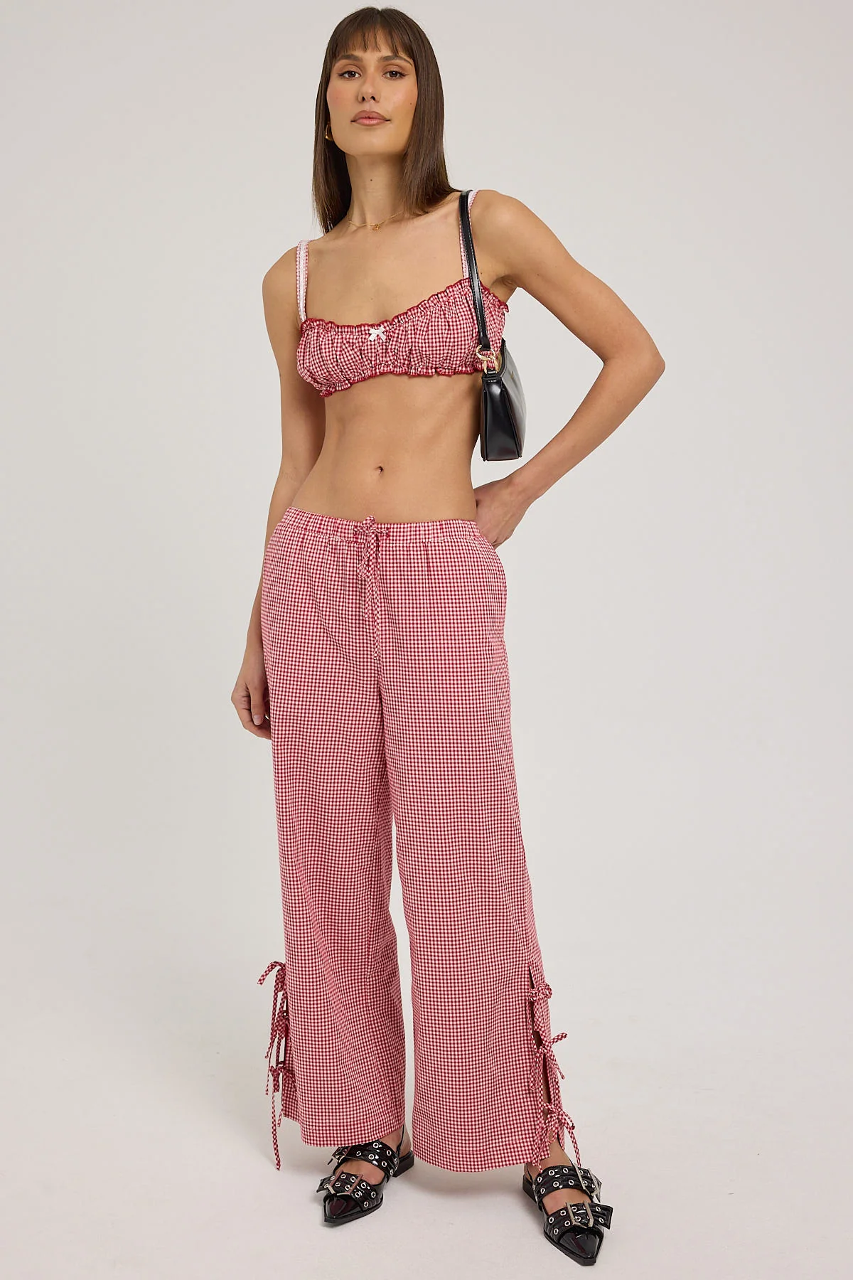 Luck & Trouble Sweet Ruby Gingham Bow Pants Red Gingham - Image 2