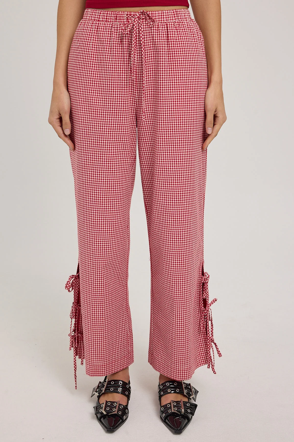 Luck & Trouble Sweet Ruby Gingham Bow Pants Red Gingham - Image 7