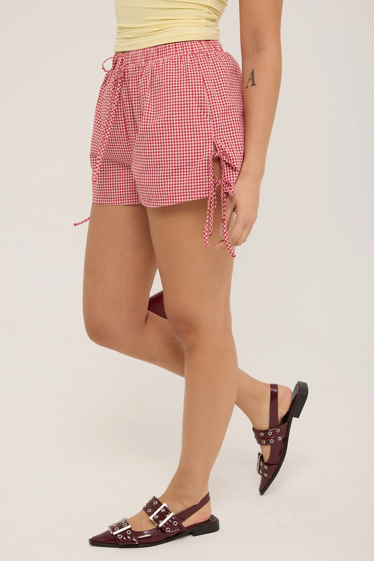 Luck & Trouble Sweet Ruby Tie Shorts Red Gingham - Image 4