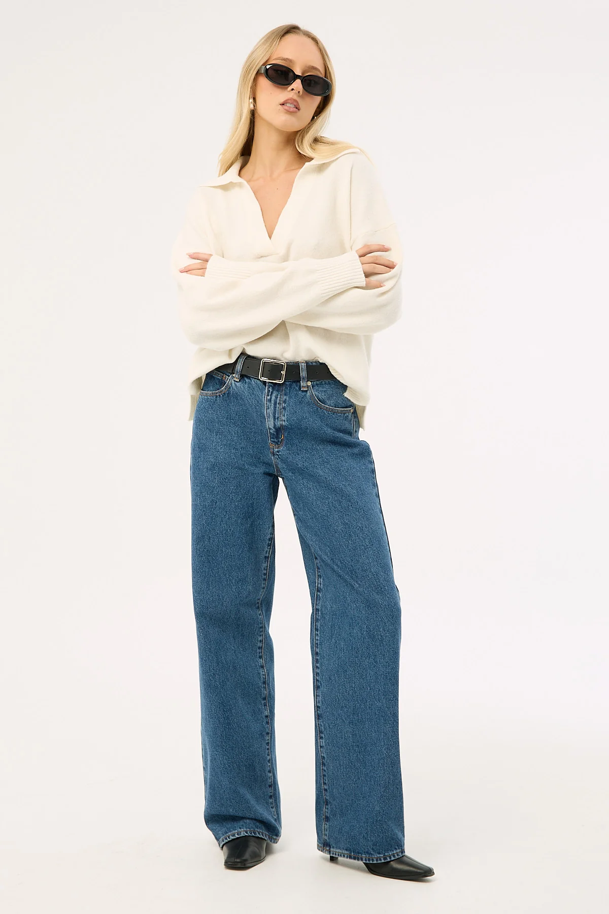 Luck & Trouble Thea Open Collar Knit Jumper Off White - Image 2