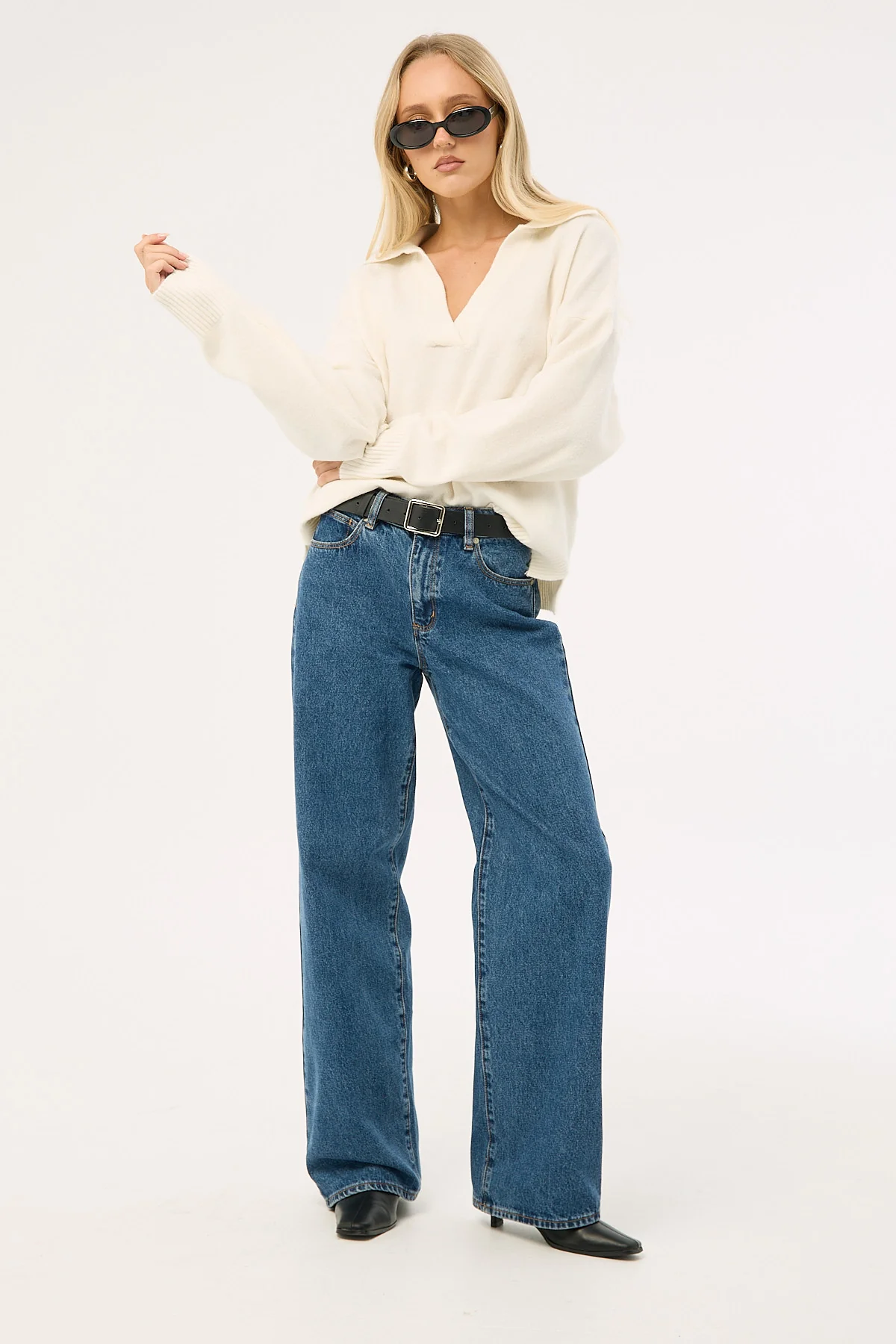 Luck & Trouble Thea Open Collar Knit Jumper Off White - Image 4