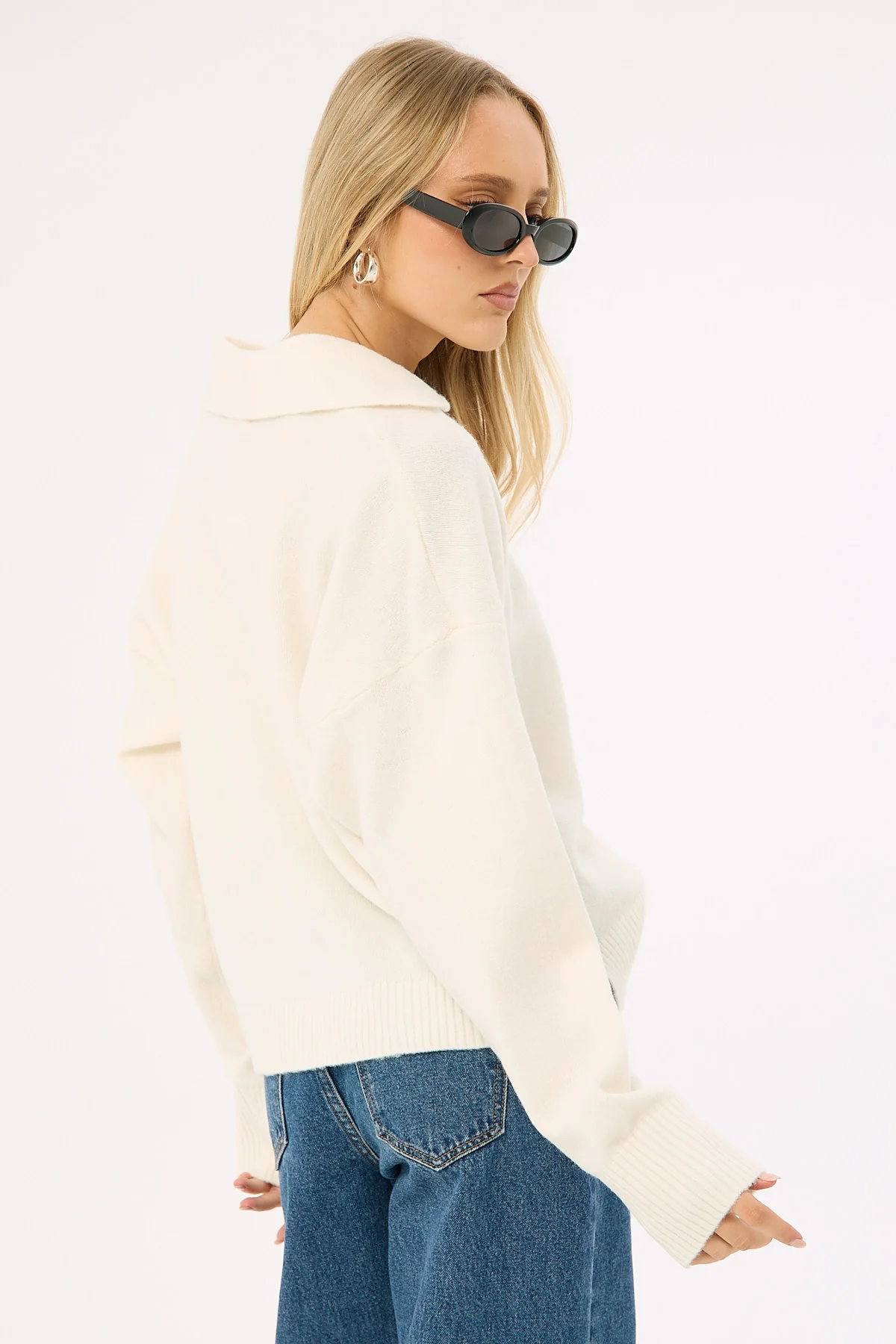 Luck & Trouble Thea Open Collar Knit Jumper Off White - Image 7