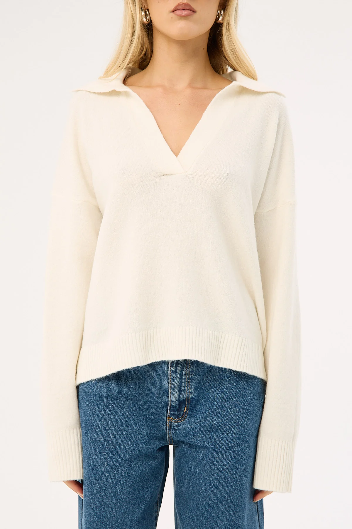 Luck & Trouble Thea Open Collar Knit Jumper Off White - Image 8