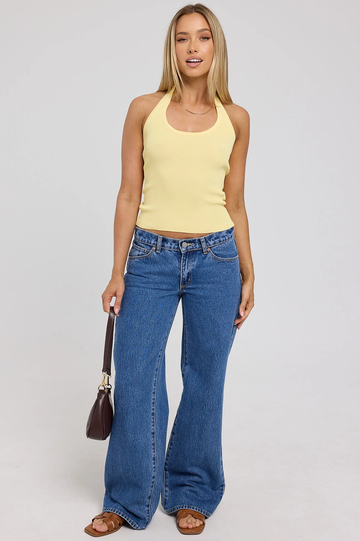 Luck & Trouble Tie Halter Knit Top Lemon - Image 2