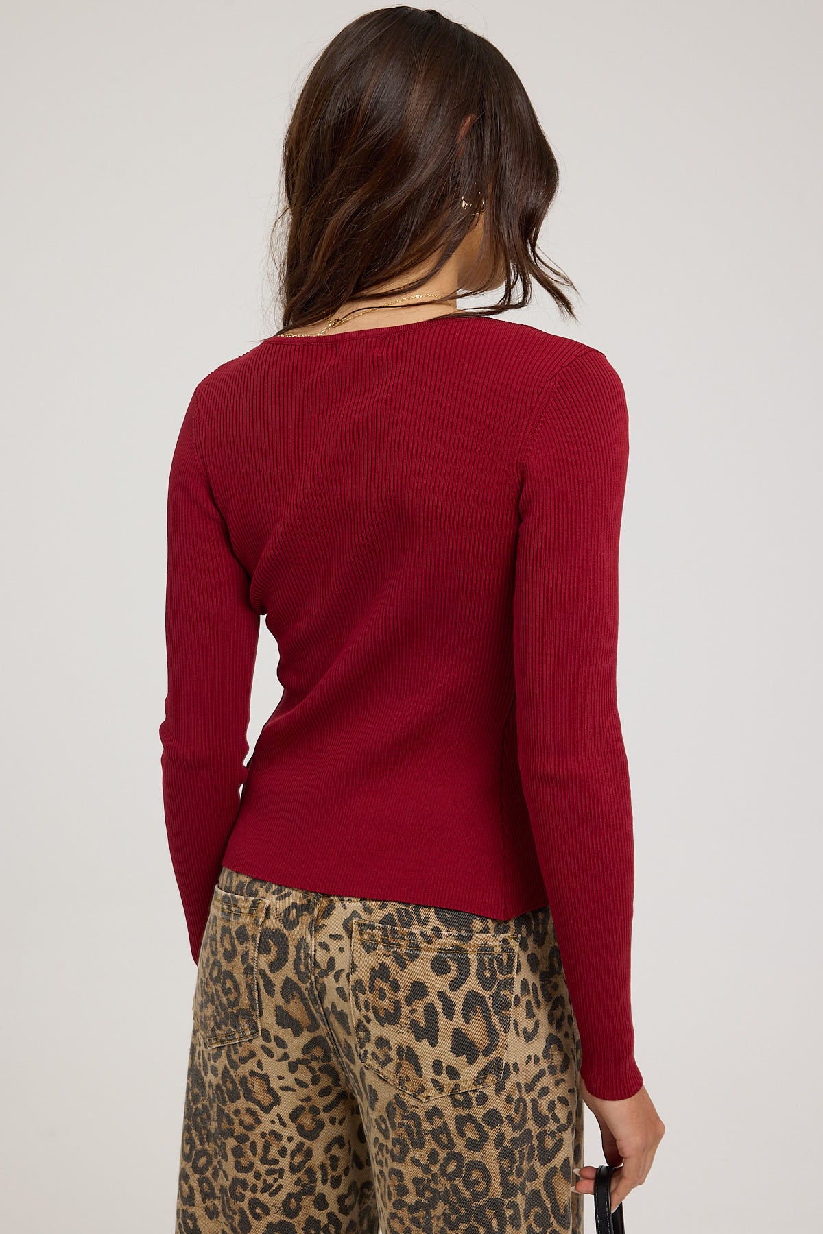 Luck & Trouble Tori Twist Front Long Sleeve Knit Top Red - Image 4
