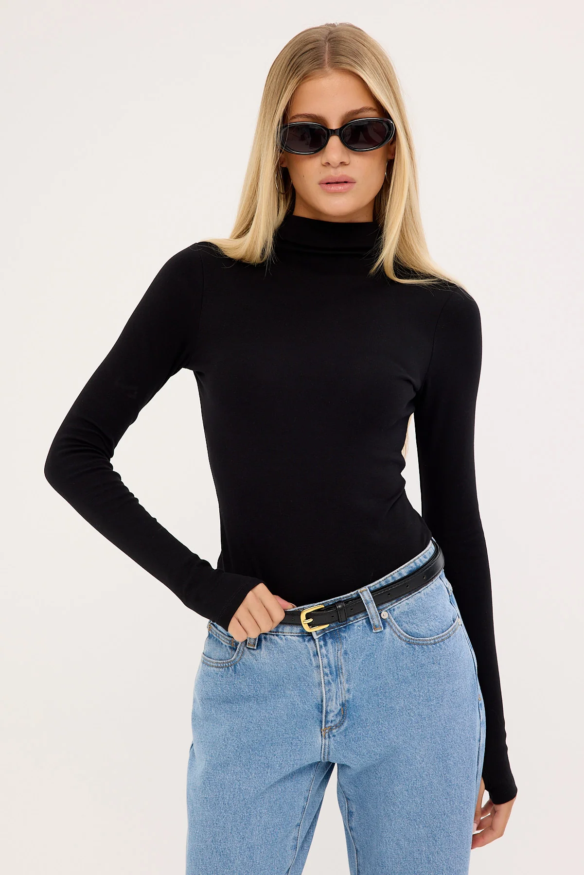 Luck & Trouble Tyler Mock Neck Long Sleeve Bodysuit Black