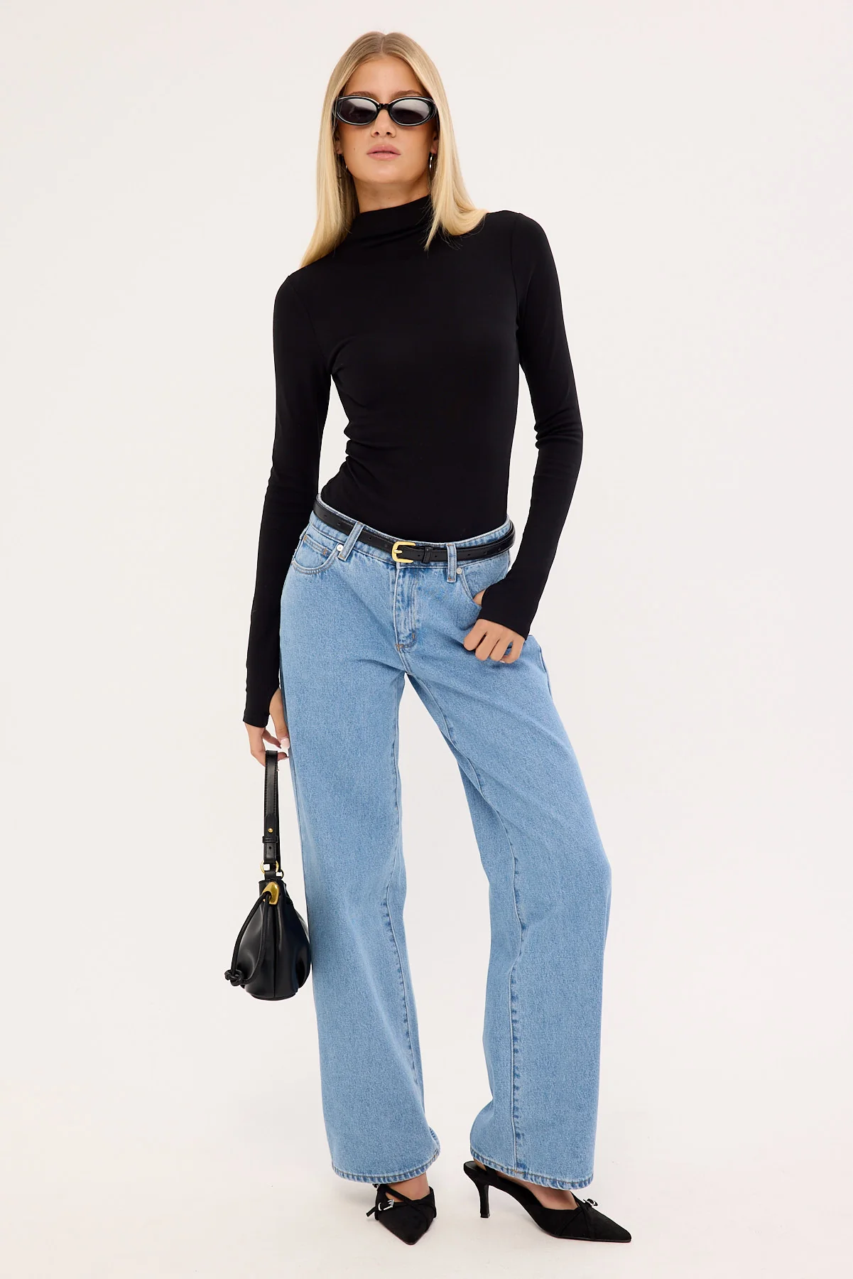Luck & Trouble Tyler Mock Neck Long Sleeve Bodysuit Black - Image 2