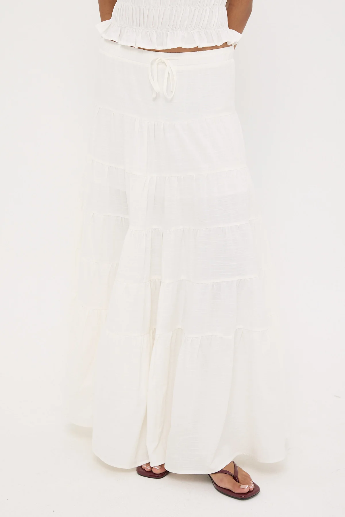Luck & Trouble Vera Tiered Maxi Skirt White - Image 4