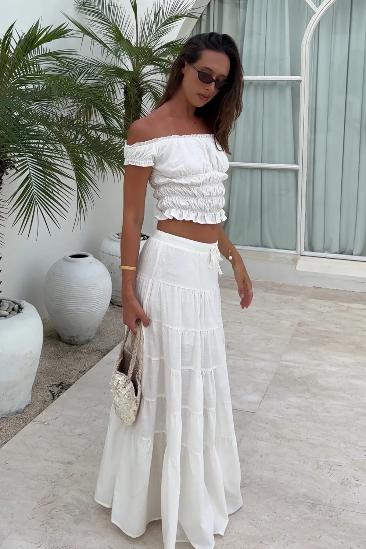 Luck & Trouble Verona Off Shoulder Ruched Top White