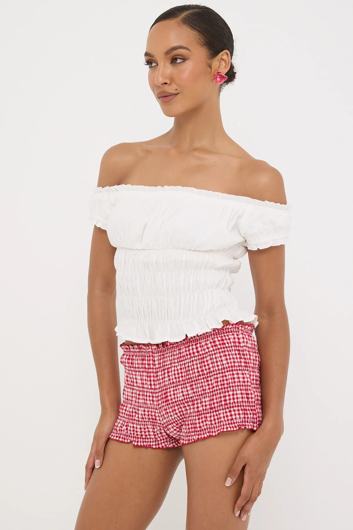 Luck & Trouble Verona Off Shoulder Ruched Top White - Image 4