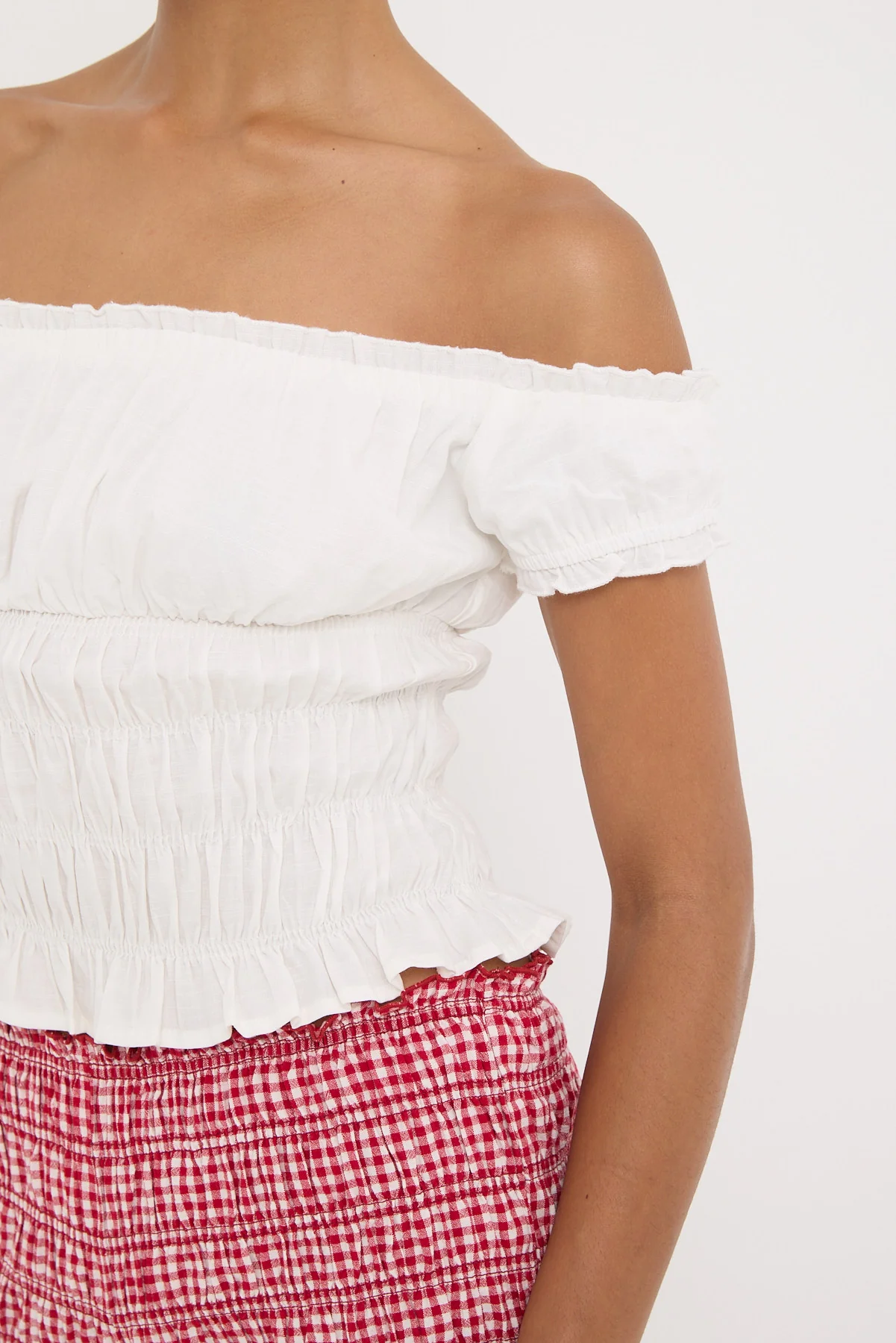 Luck & Trouble Verona Off Shoulder Ruched Top White - Image 5
