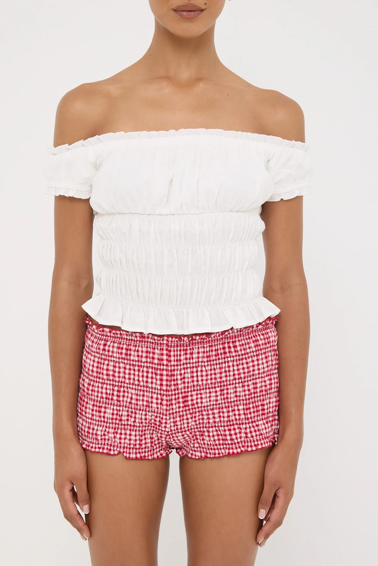 Luck & Trouble Verona Off Shoulder Ruched Top White - Image 7