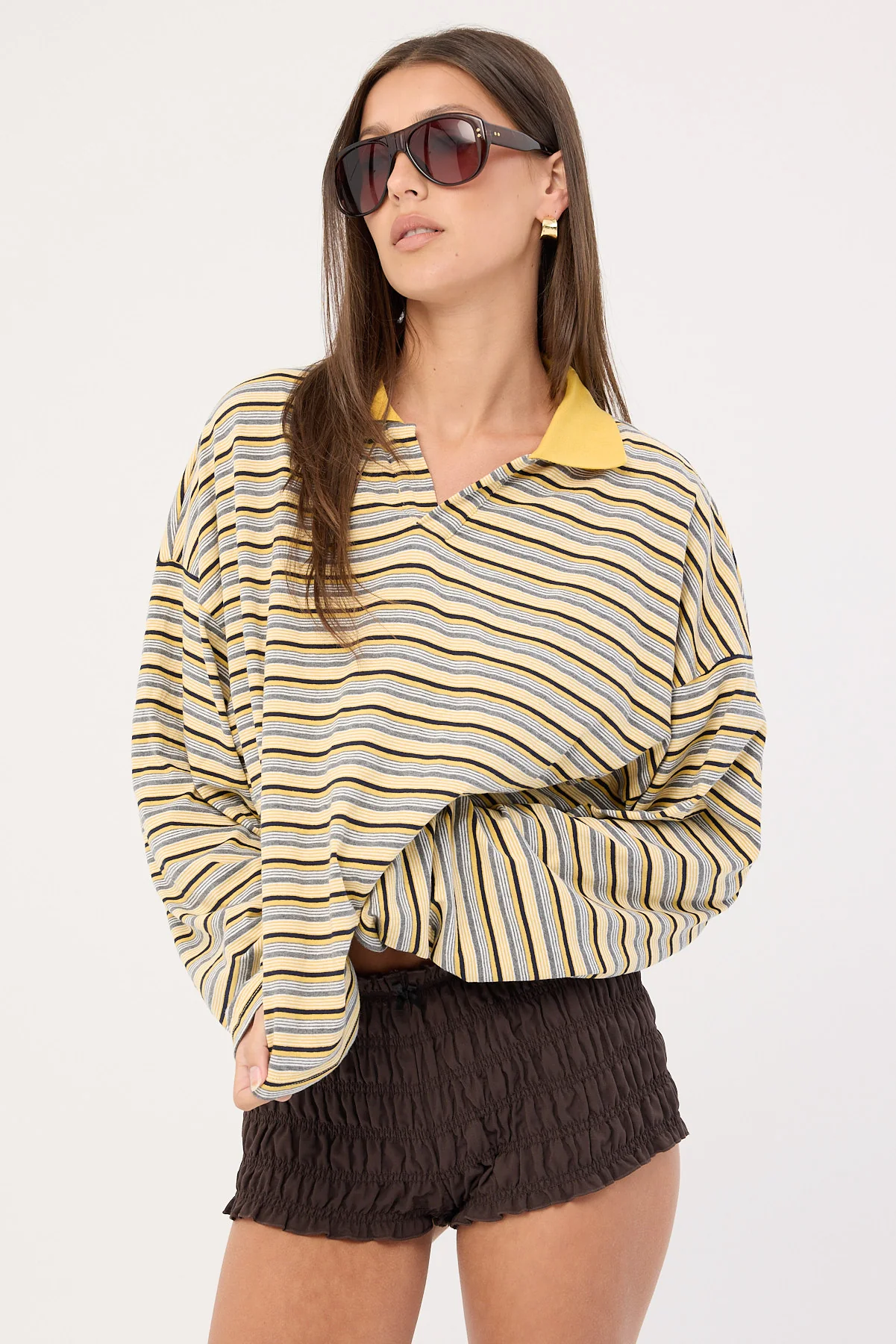 Luck & Trouble Verona Ruched Mini Shorts Chocolate - Image 3