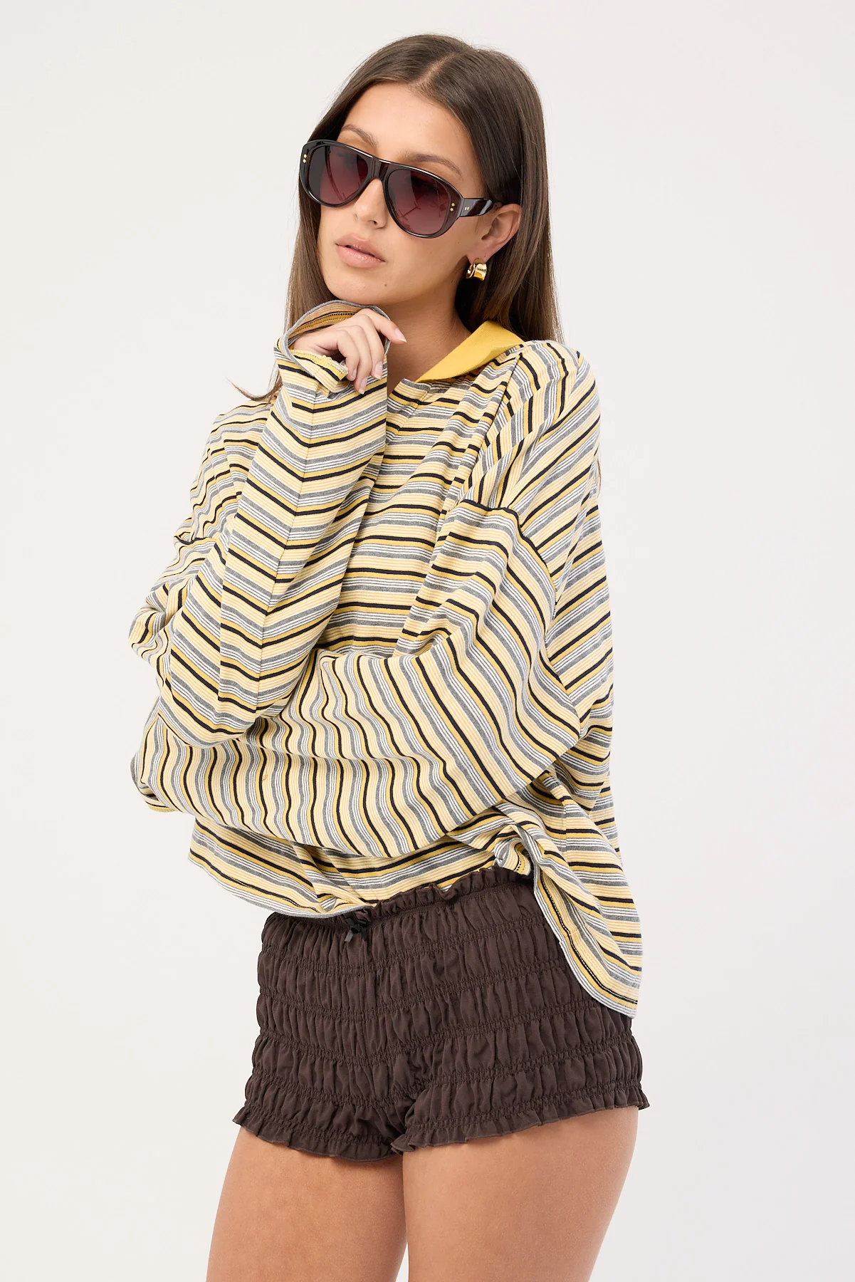 Luck & Trouble Verona Ruched Mini Shorts Chocolate - Image 6