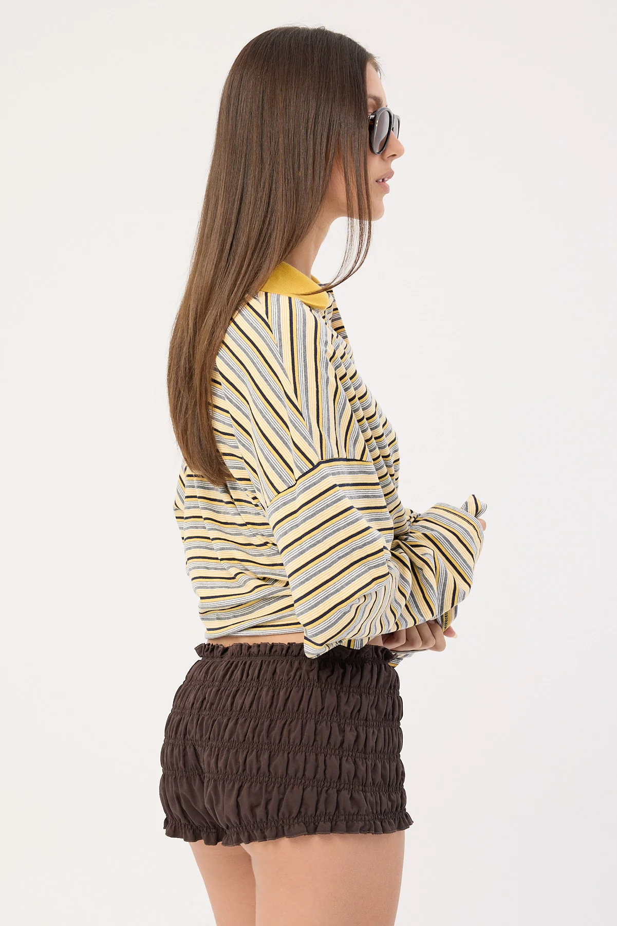Luck & Trouble Verona Ruched Mini Shorts Chocolate - Image 8