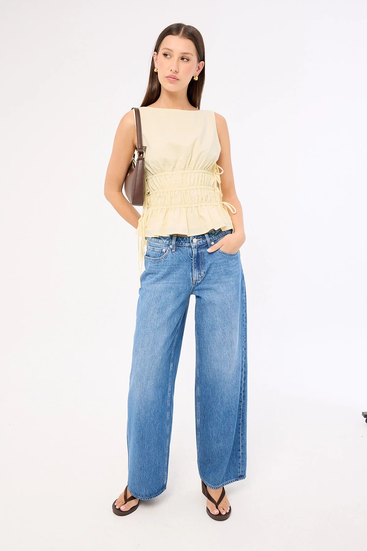 Luck & Trouble Verona Ruched Side Tie Top Butter - Image 2
