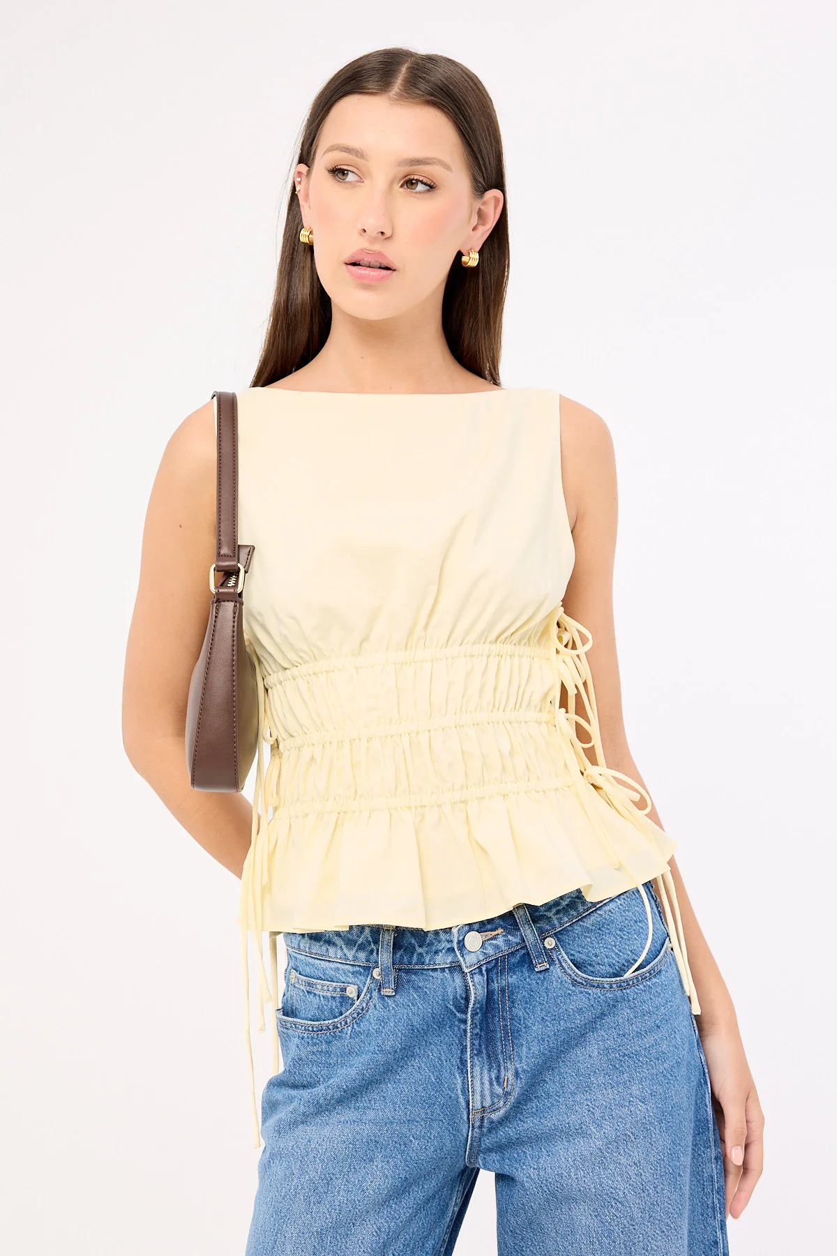 Luck & Trouble Verona Ruched Side Tie Top Butter - Image 3