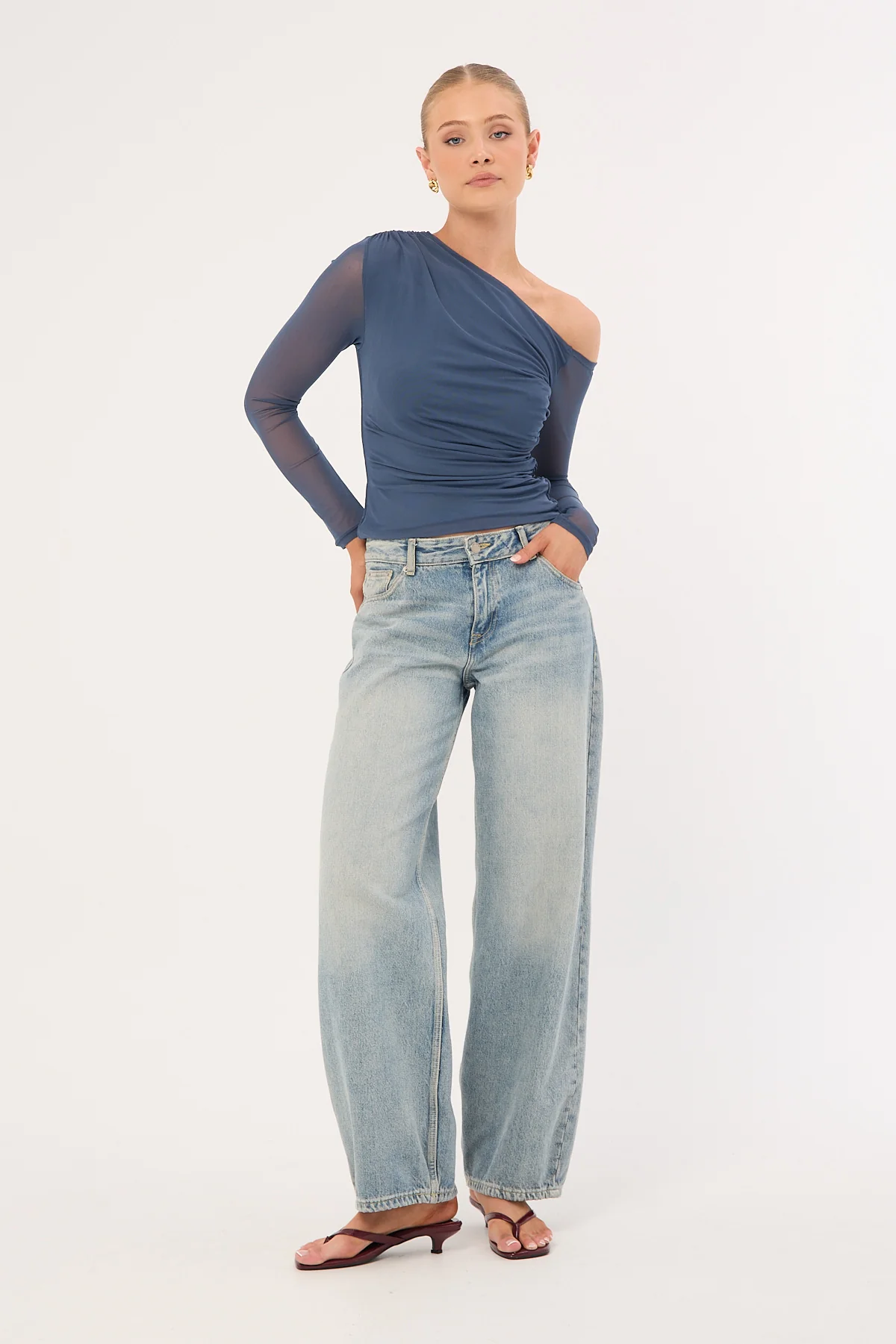 Luck & Trouble Vivia Mesh Long Sleeve Top Slate - Image 2