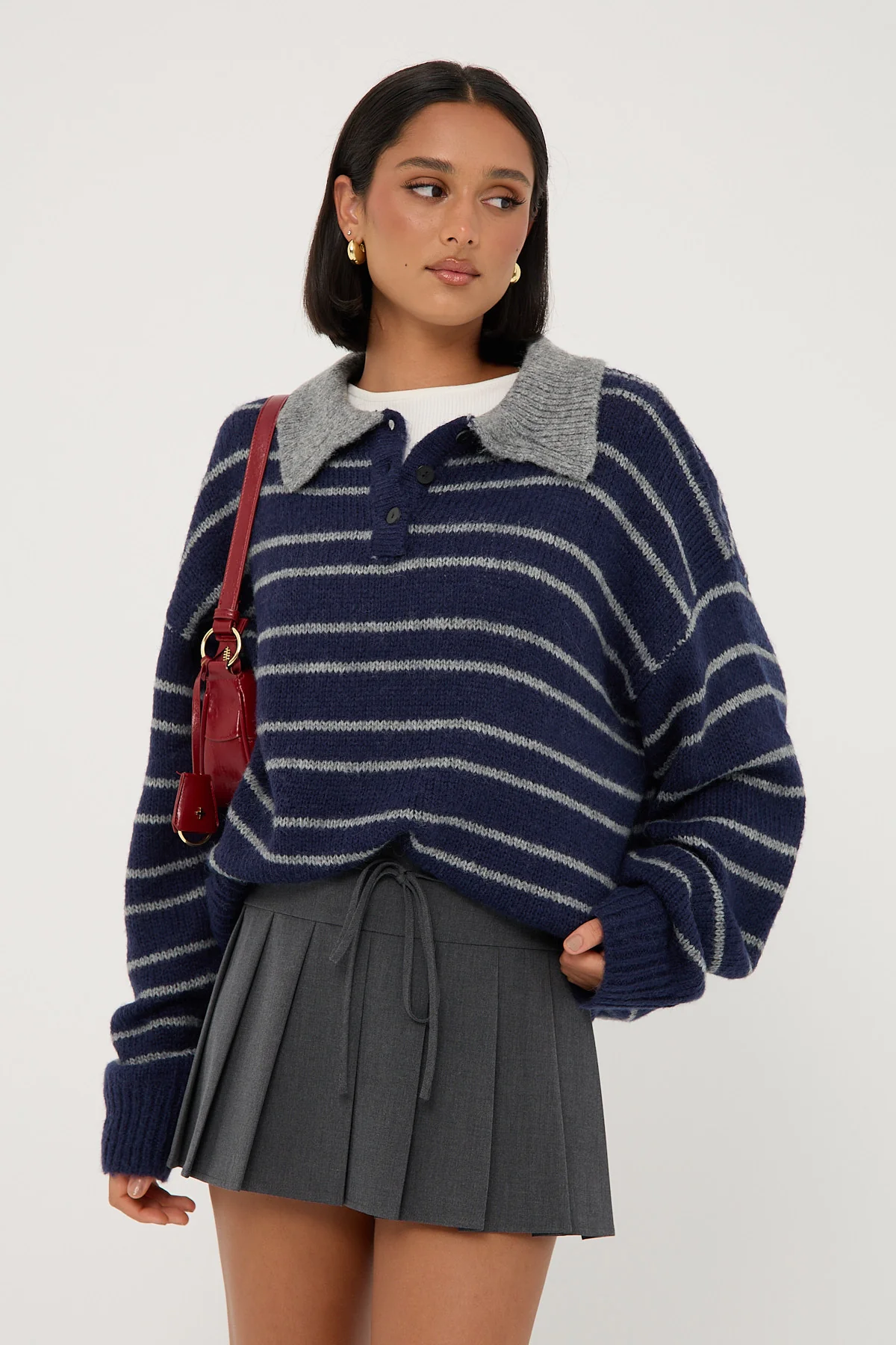 Luck & Trouble Waist Cord Tie Pleated Skirt Grey - Image 3