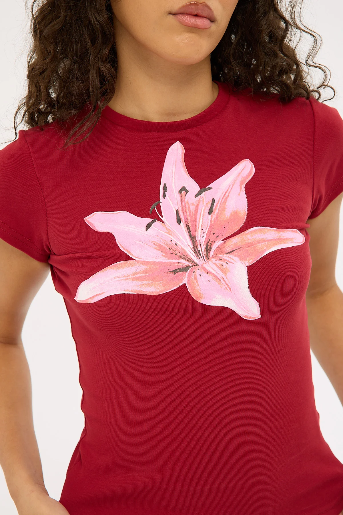 Luck & Trouble WIld Blossom Baby Tee Burgundy - Image 5