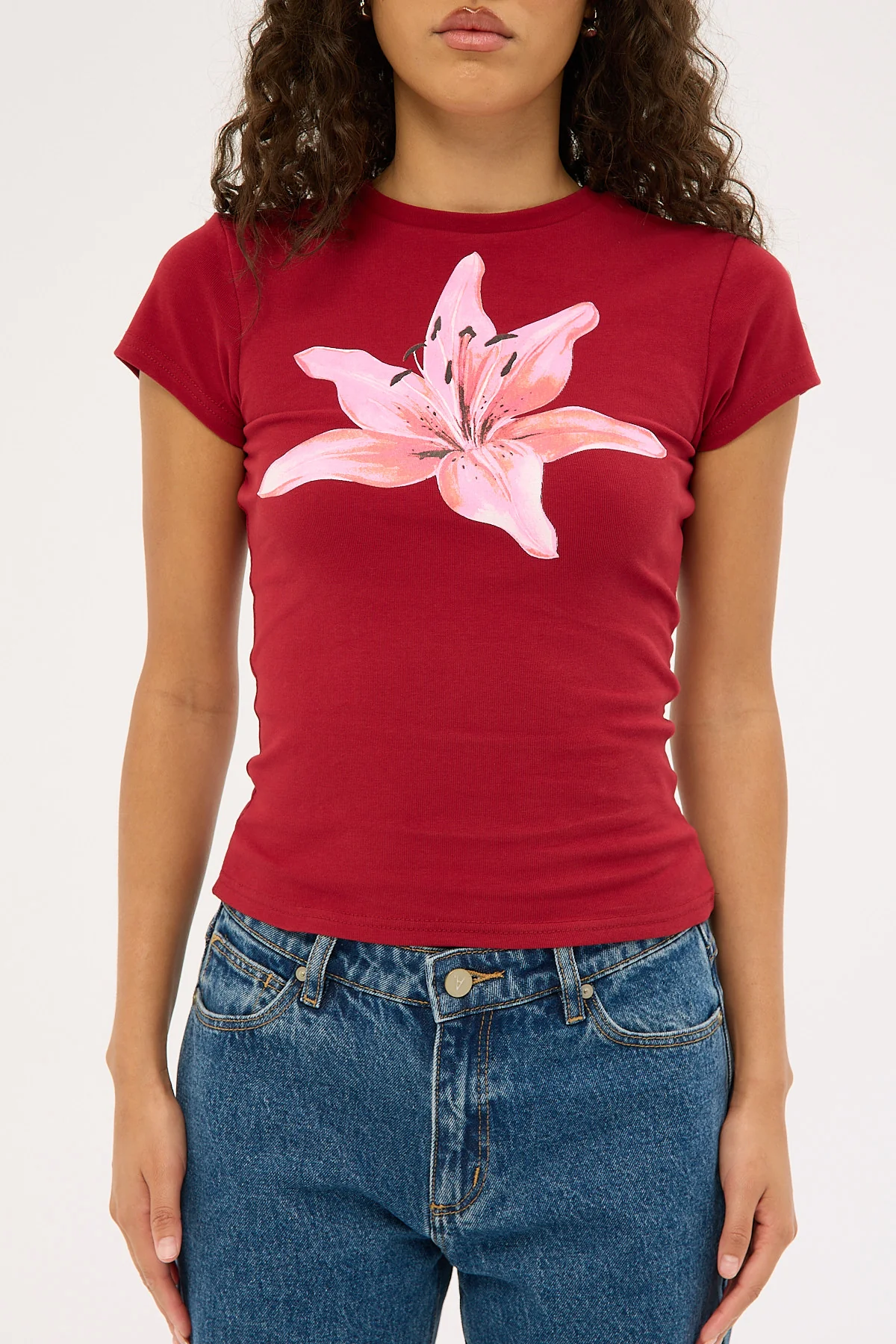 Luck & Trouble WIld Blossom Baby Tee Burgundy - Image 6