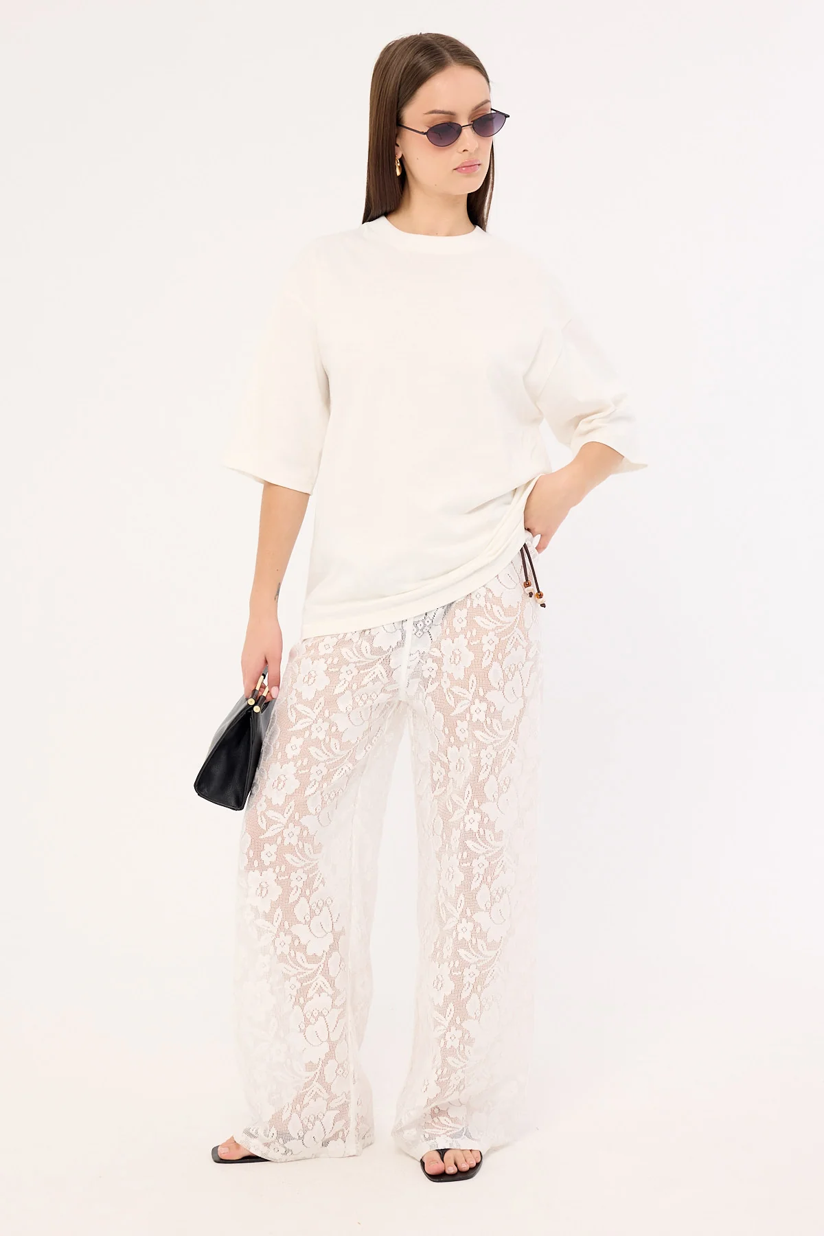 Luck & Trouble Yuri Mid Rise Lace Pant White