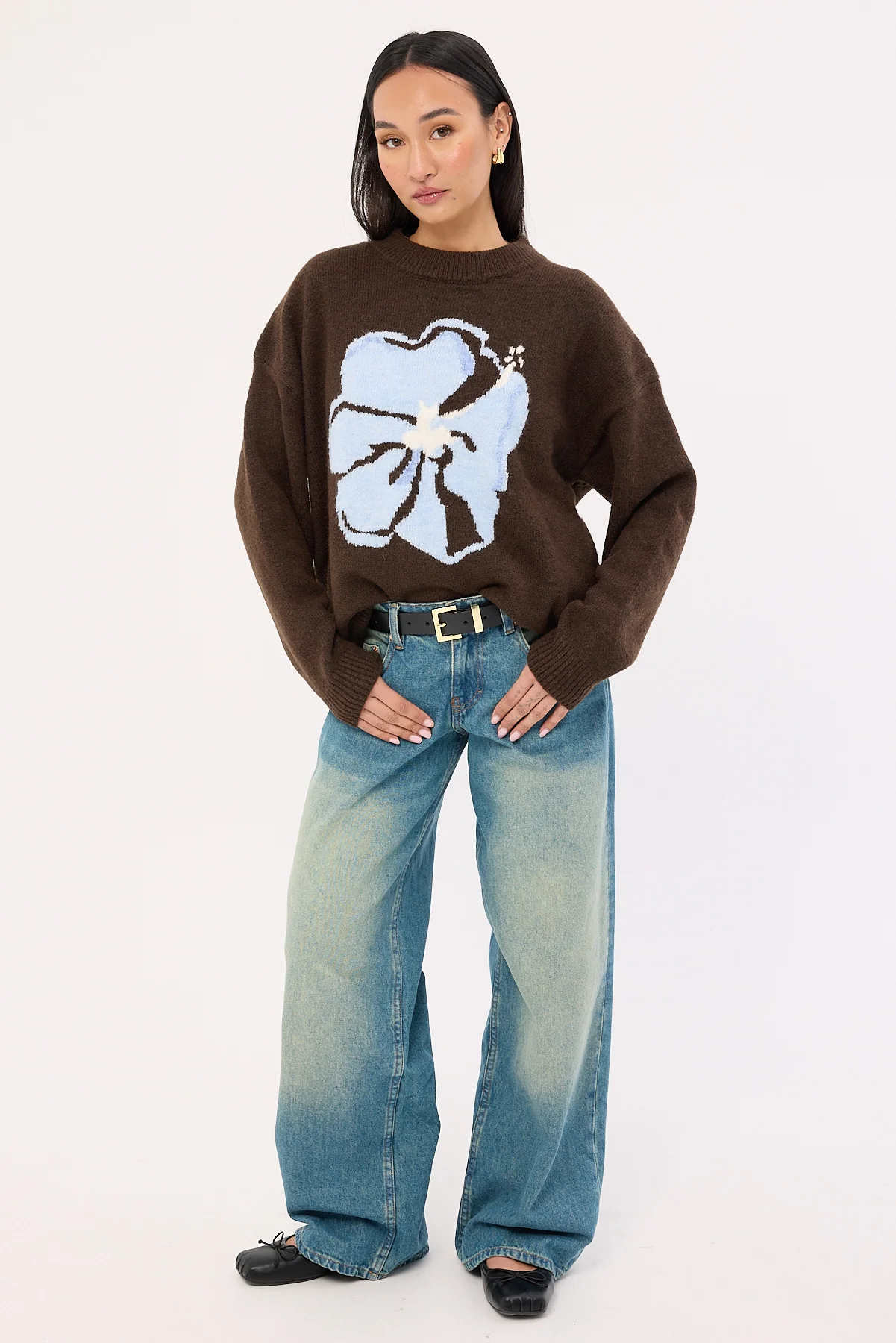 Luck & Trouble Zinnia Intarsia Knit Jumper Brown