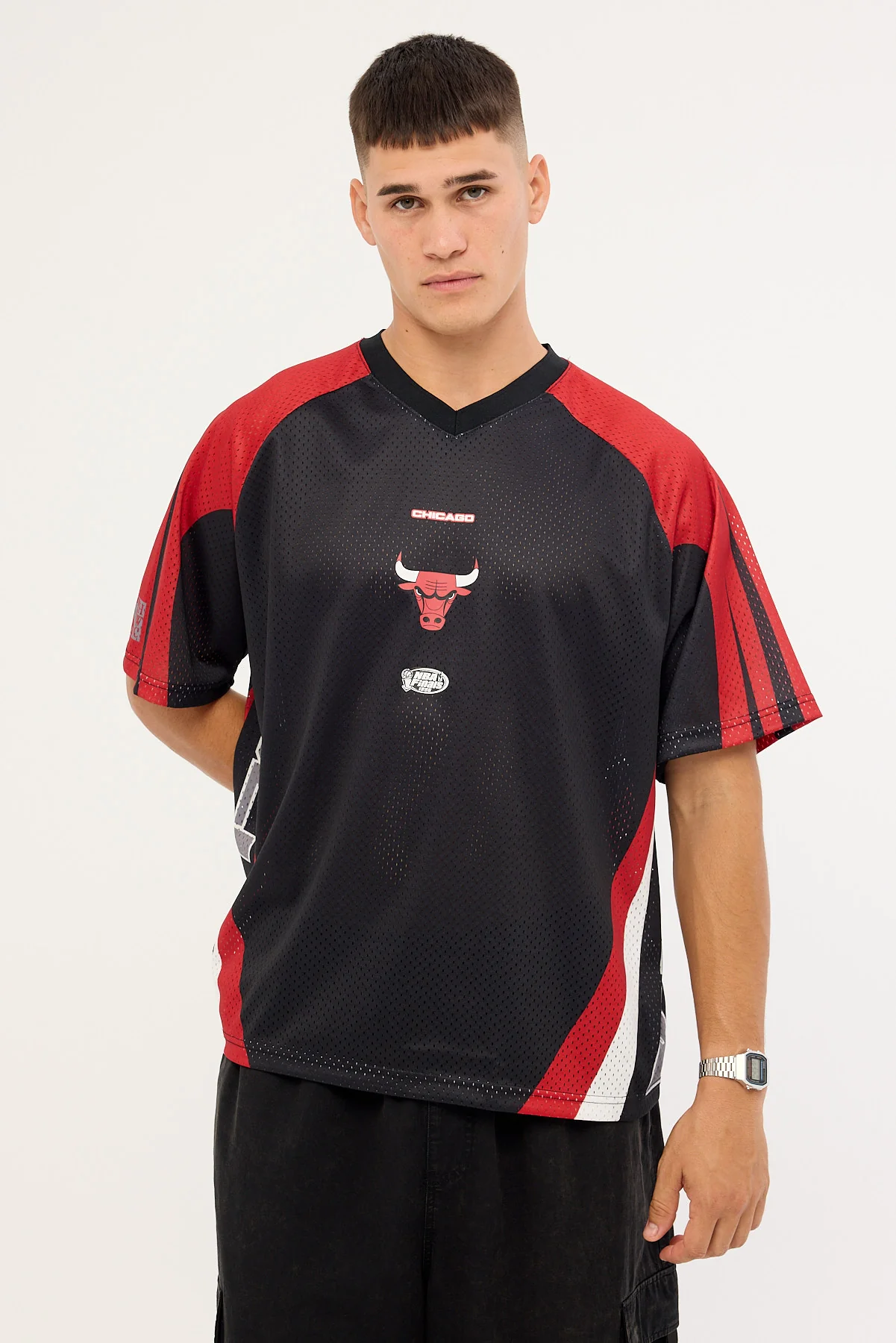 Mitchell & Ness Bulls Warehouse Rave Jersey Black/Crimson/Gun Powder Grey - Image 3