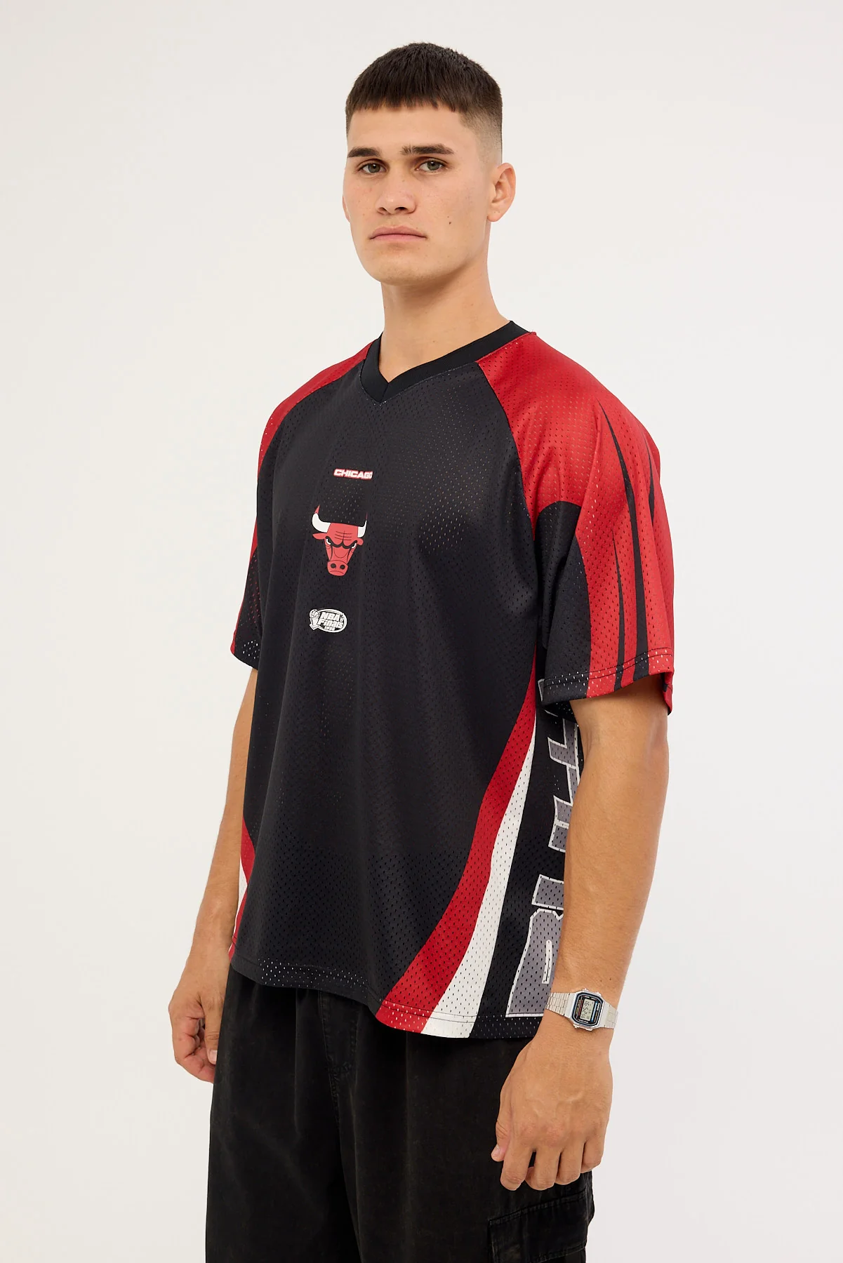Mitchell & Ness Bulls Warehouse Rave Jersey Black/Crimson/Gun Powder Grey - Image 5