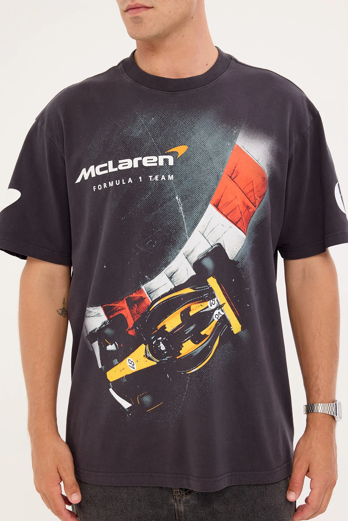 Mitchell & Ness McLaren Birdseye Apex Tee Washed Black - Image 3
