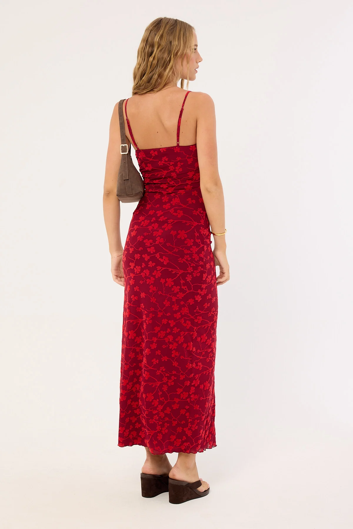 Motel Darsih Cami Maxi Dress Red Grunge Floral Flock - Image 6