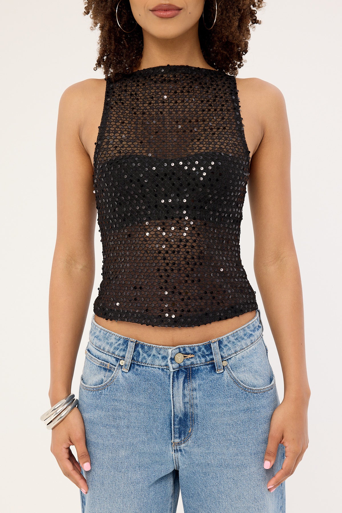 Motel Dudley Vest Top Sequin Knit Black - Image 8