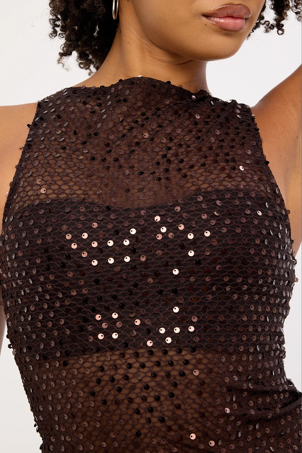 Motel Dudley Vest Top Sequin Knit Coffee - Image 4