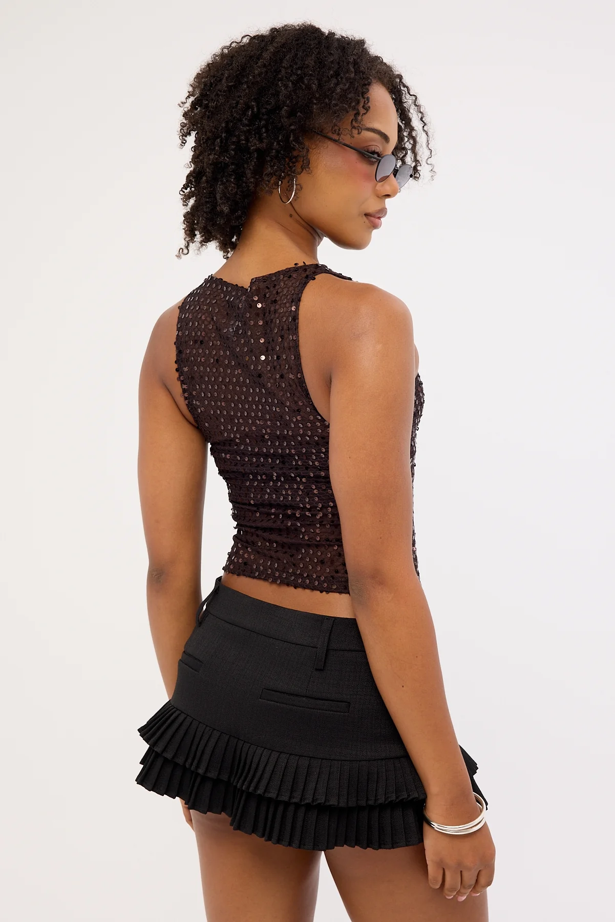 Motel Dudley Vest Top Sequin Knit Coffee - Image 5