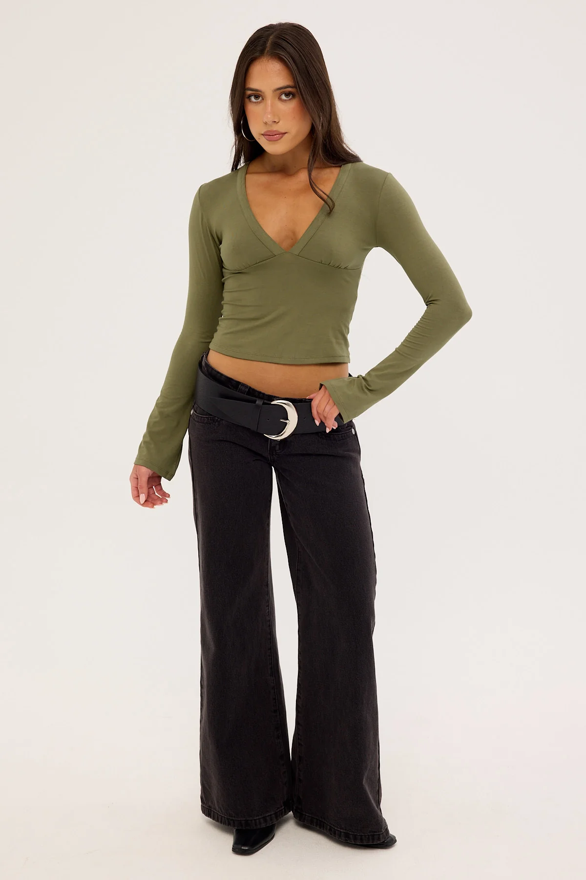 Motel Emesy Long Sleeve Top Khaki - Image 2