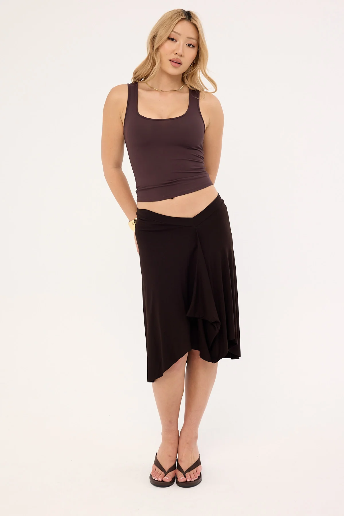 Motel Esmeray Midi Skirt Choc Brown