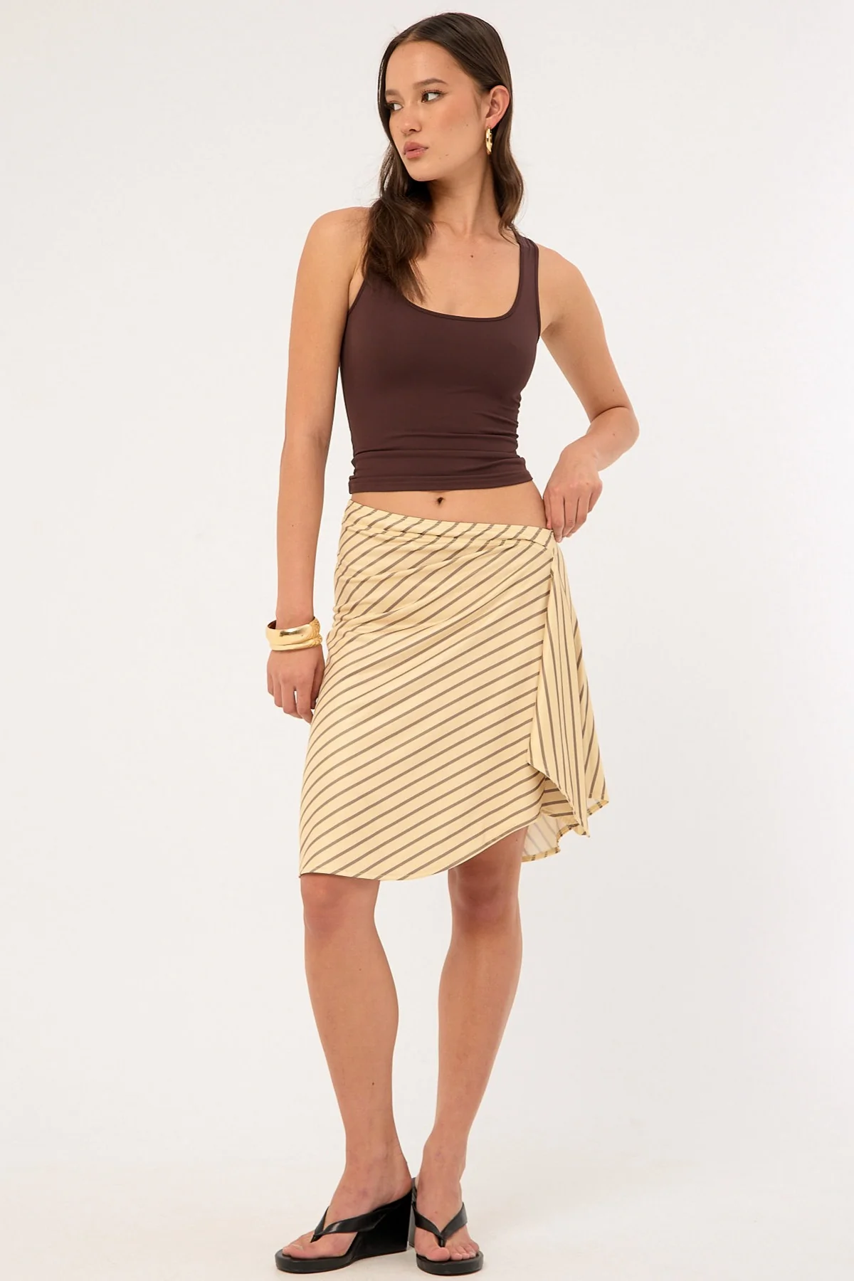 Motel Esmeray Midi Skirt Diagonal Stripe Yellow - Image 4