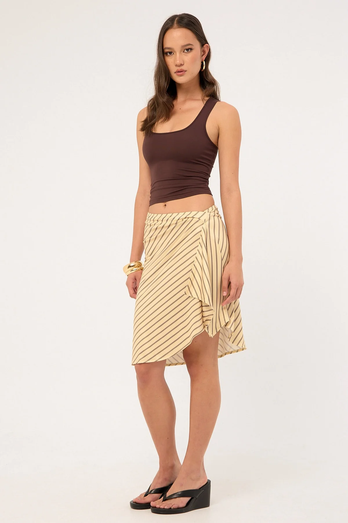 Motel Esmeray Midi Skirt Diagonal Stripe Yellow - Image 5