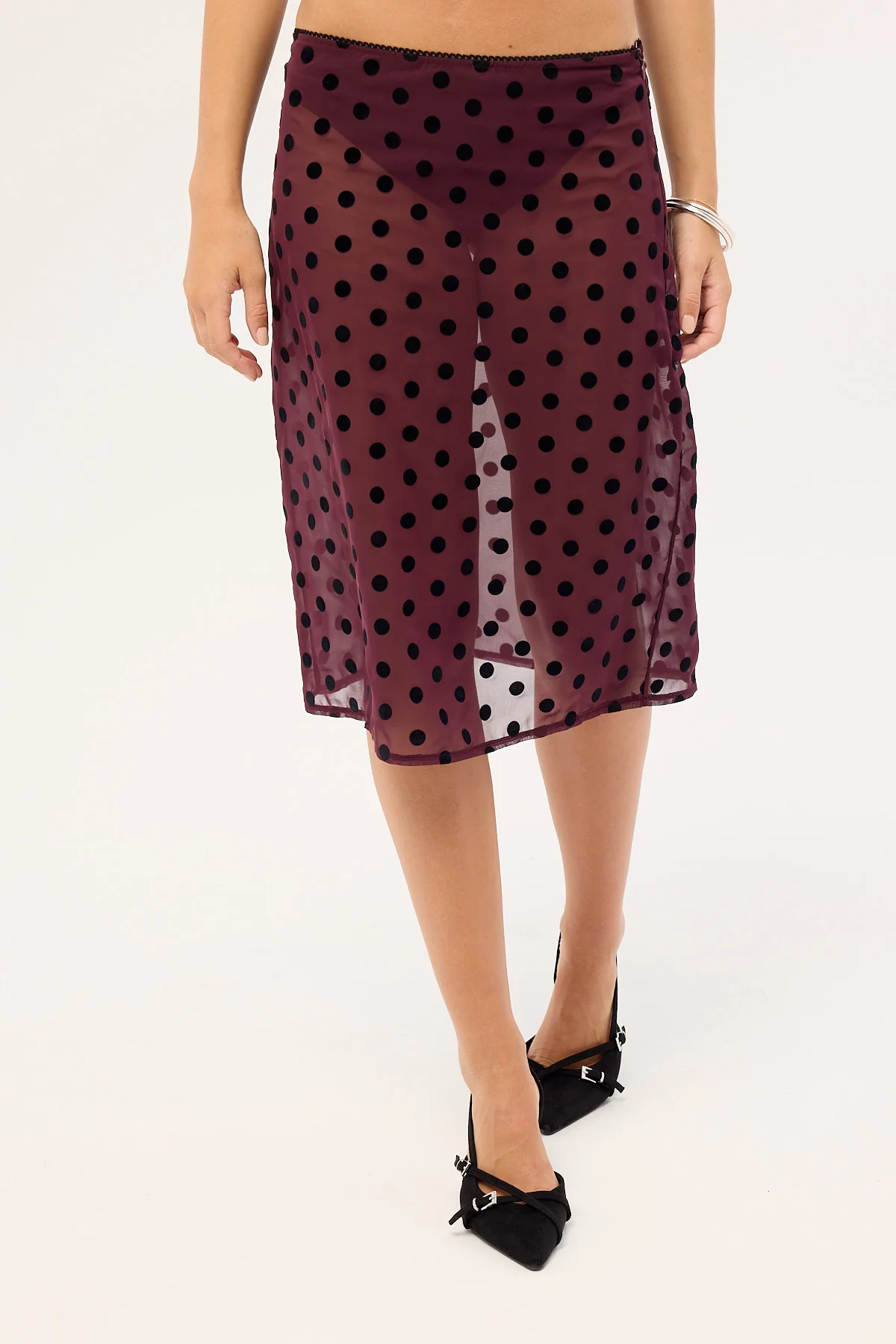 Motel Evani Skirt Vintage Polka Maroon - Image 2