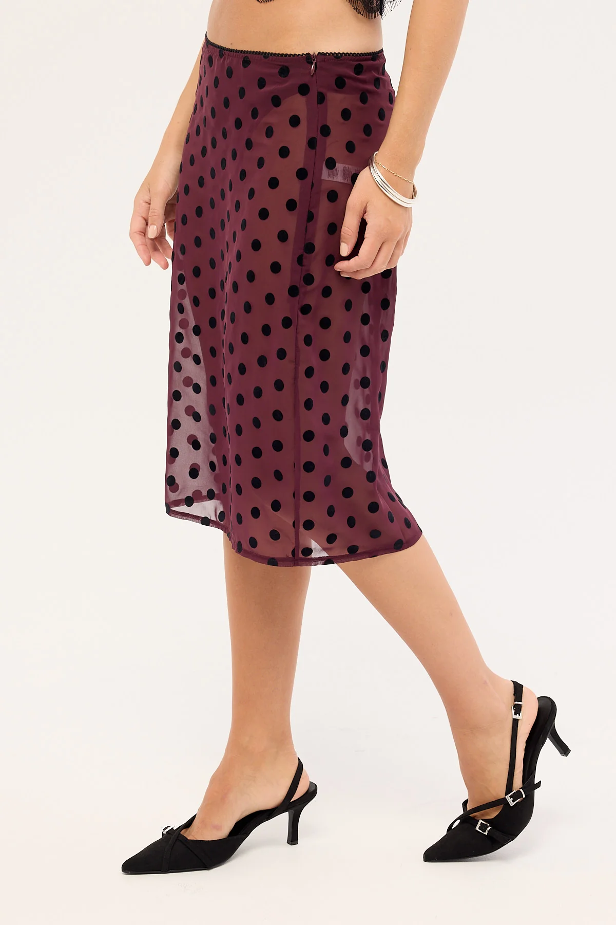 Motel Evani Skirt Vintage Polka Maroon - Image 3