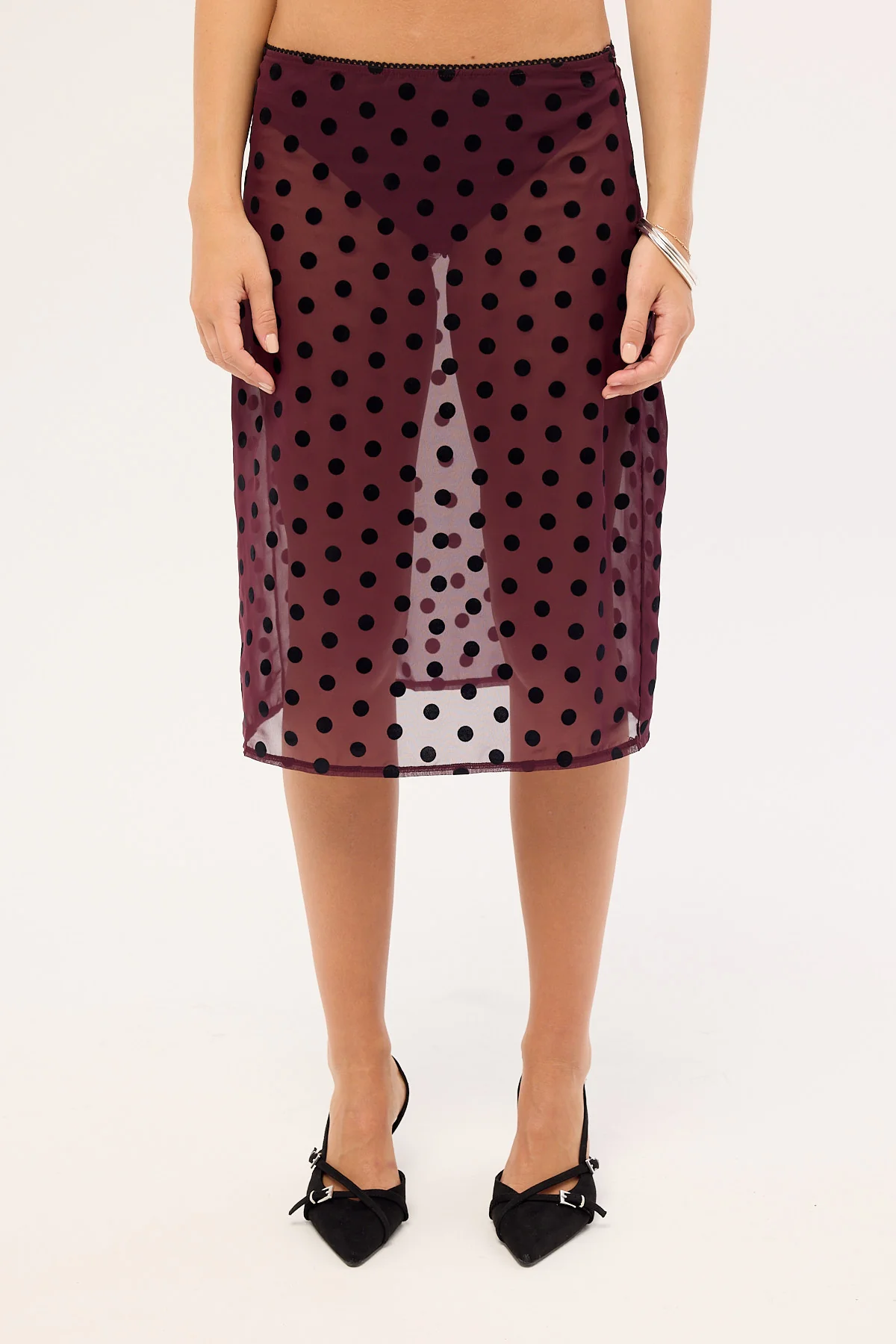 Motel Evani Skirt Vintage Polka Maroon - Image 6