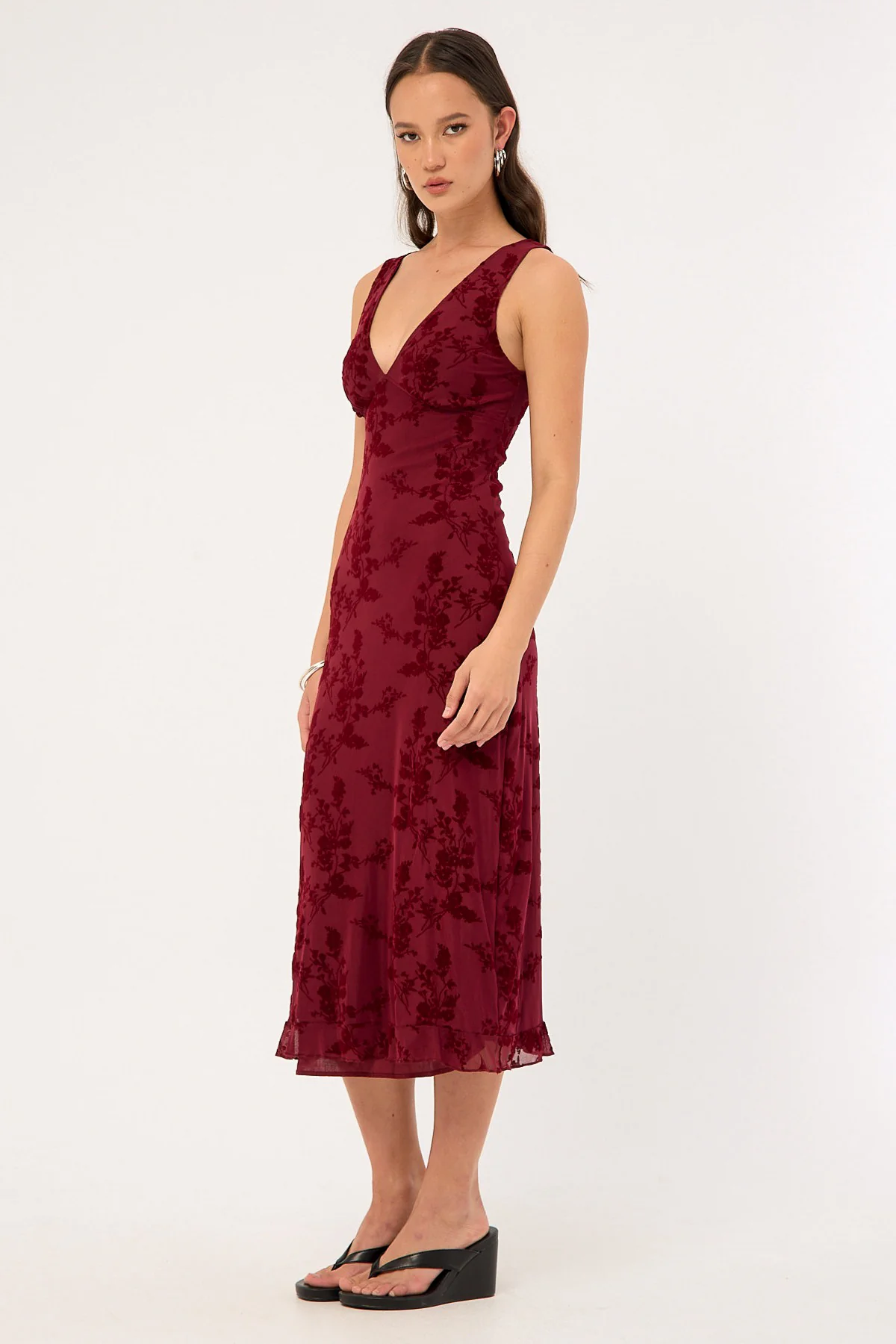 Motel Gabriela Midi Dress Botanical Flower Maroon - Image 2